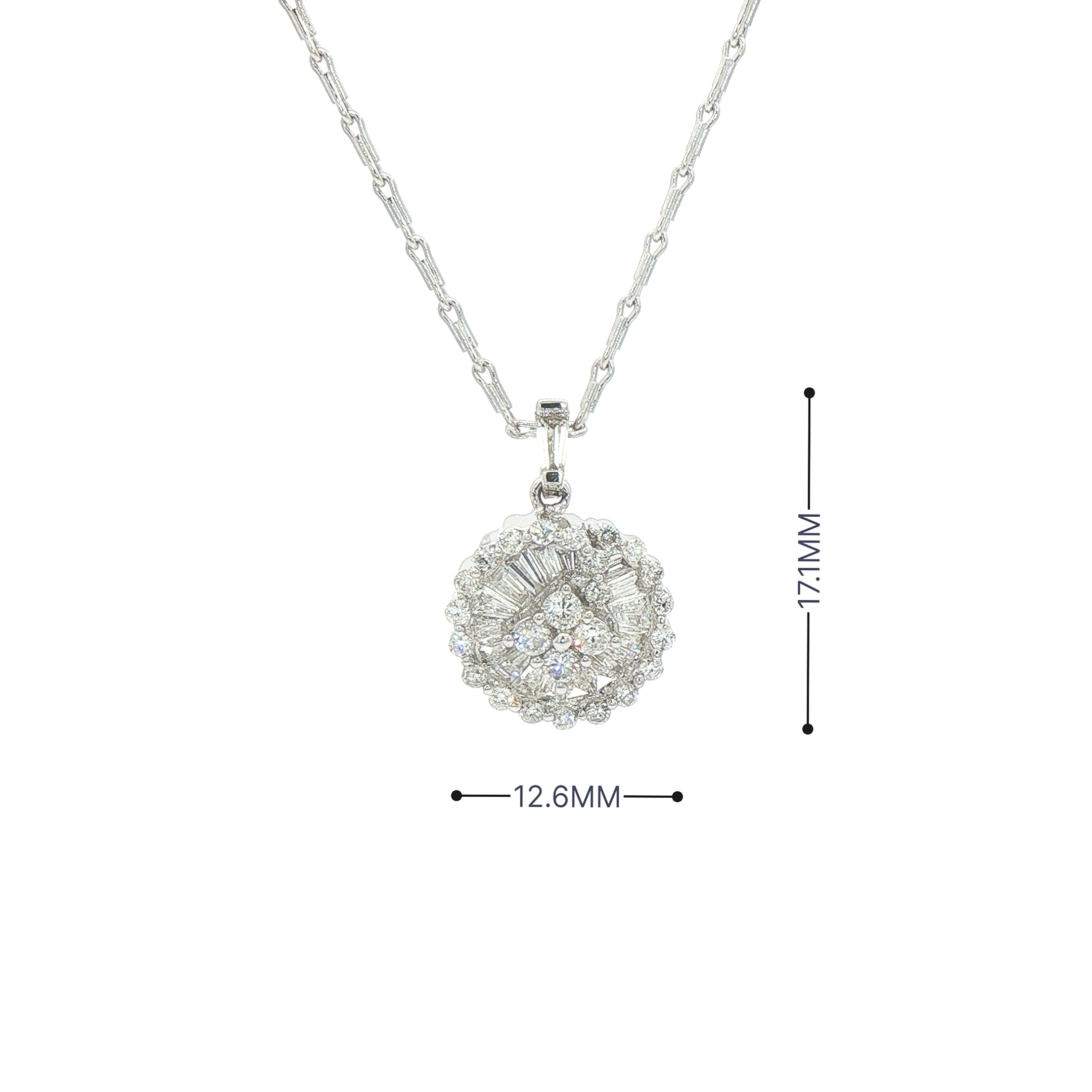 Round Multi Stone Natural Diamond Pendant & Hay Seed Chain in 18ct White Gold