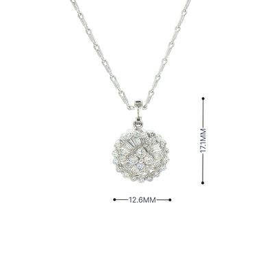 Round Multi Stone Natural Diamond Pendant & Hay Seed Chain in 18ct White Gold