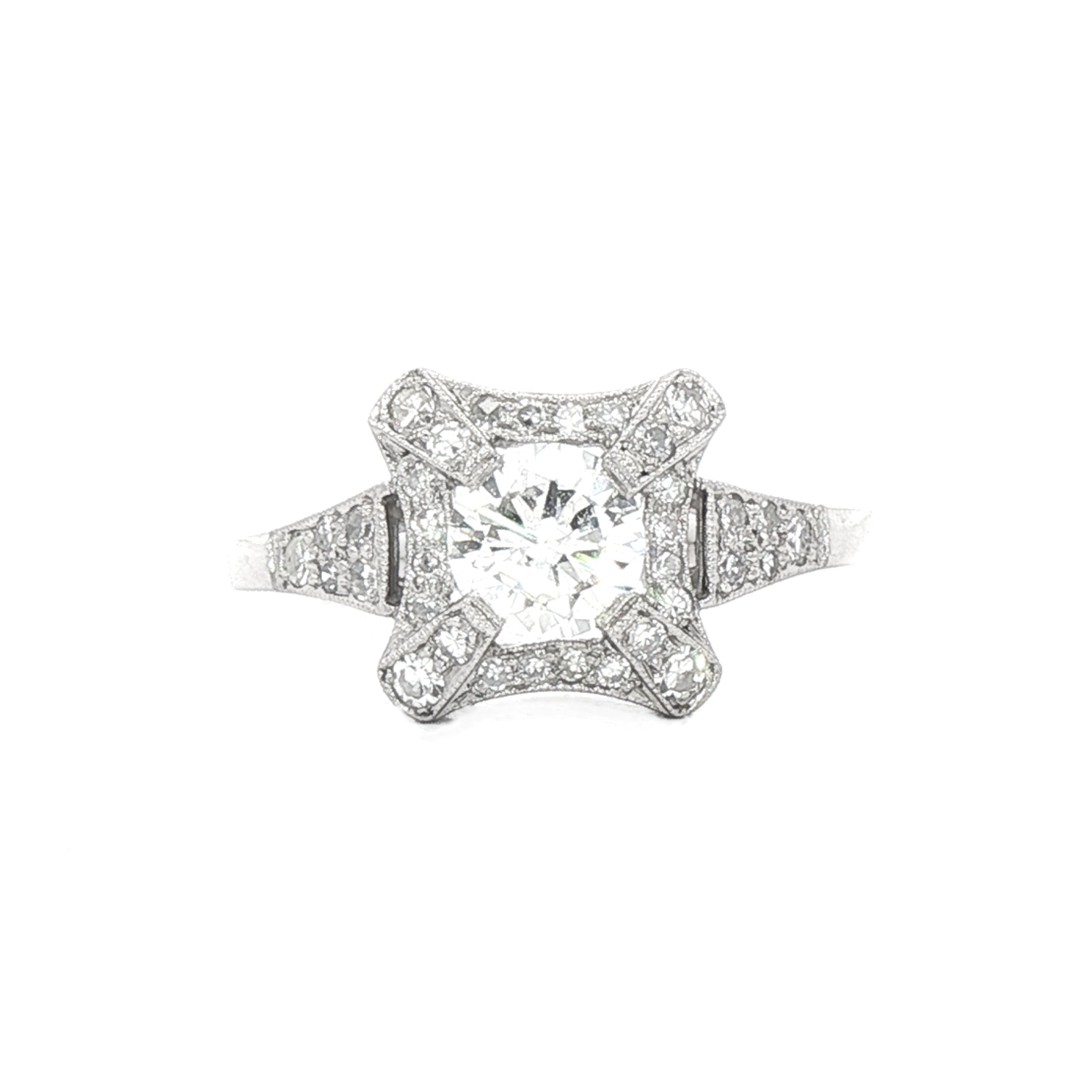 0.70ct Natural Diamond Square Shape Halo Engagement Ring Set in 18ct White Gold
