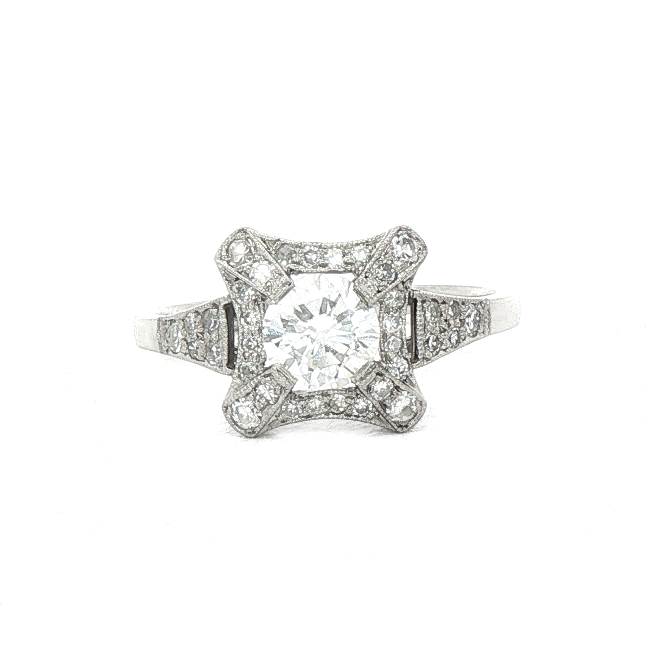 0.70ct Natural Diamond Square Shape Halo Engagement Ring Set in 18ct White Gold