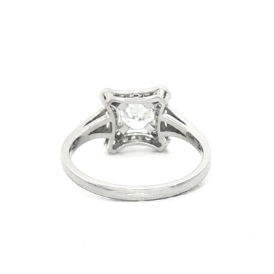 0.70ct Natural Diamond Square Shape Halo Engagement Ring Set in 18ct White Gold