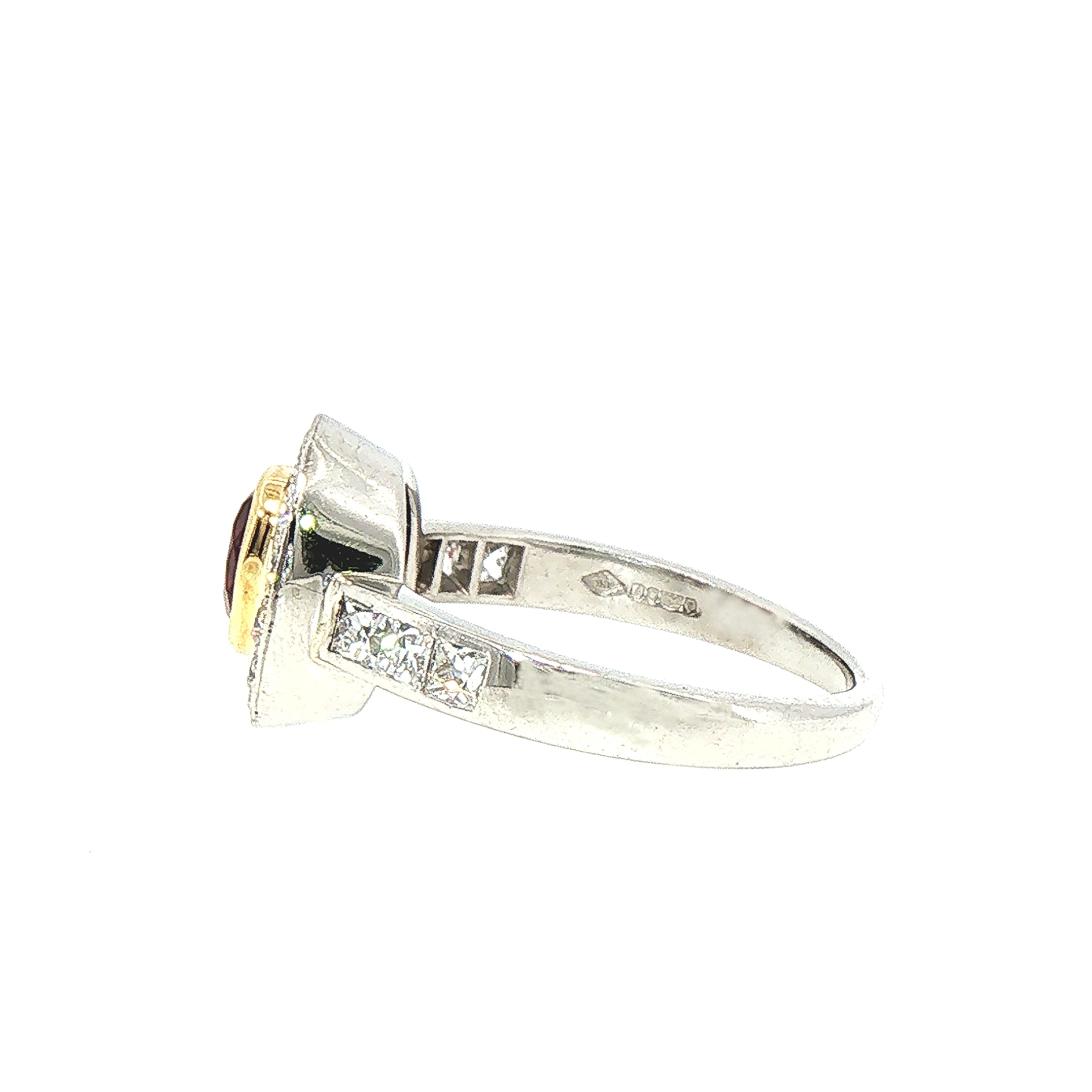 1.39ct Ruby & 0.74ct Natural Diamond Halo Cluster in Platinum & 18ct Yellow Gold