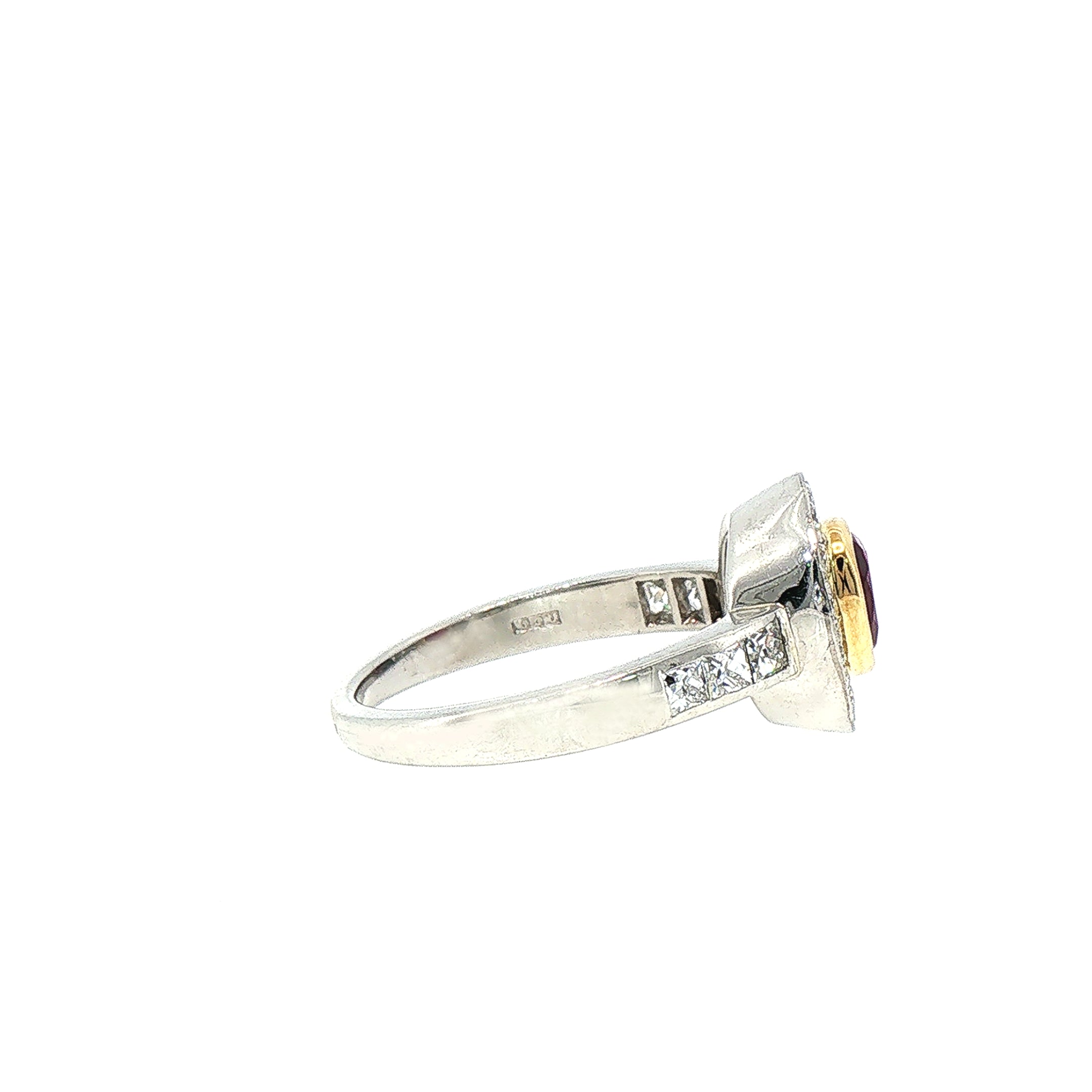 1.39ct Ruby & 0.74ct Natural Diamond Halo Cluster in Platinum & 18ct Yellow Gold