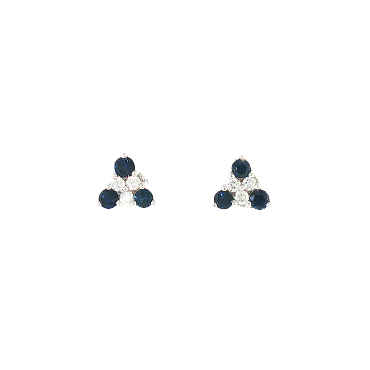 Vintage Sapphire and Natural Diamond Cluster Earrings in 18ct White Gold