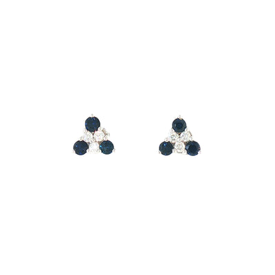 Vintage Sapphire and Natural Diamond Cluster Earrings in 18ct White Gold