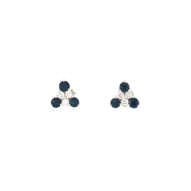 Vintage Sapphire and Natural Diamond Cluster Earrings in 18ct White Gold