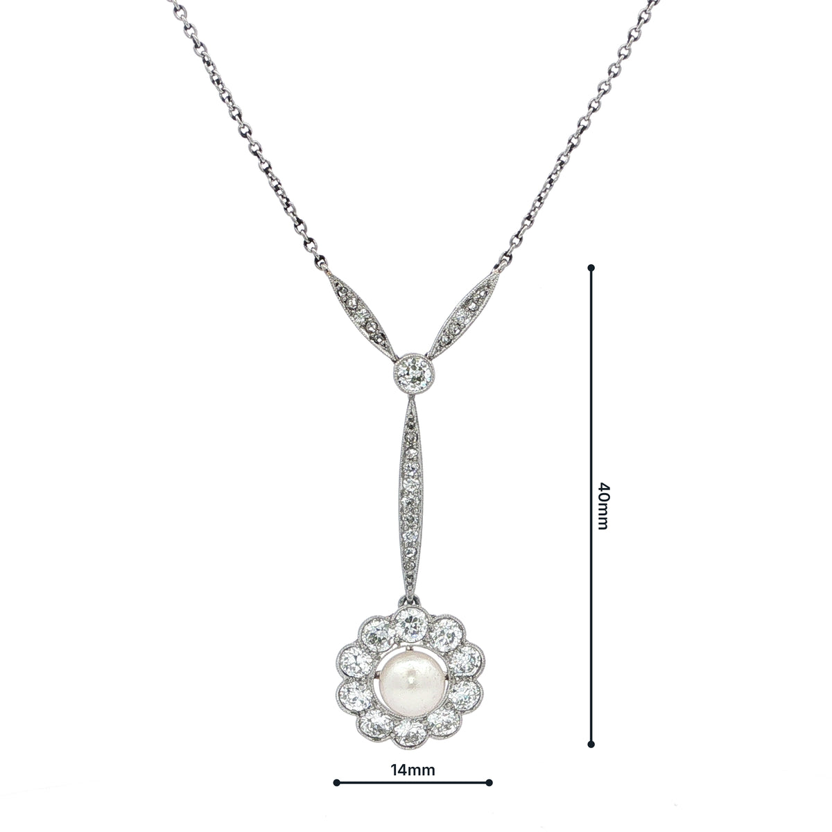 2.00ct Natural Diamond & Pearl Floral Shape Antique Pendant in 14ct White Gold