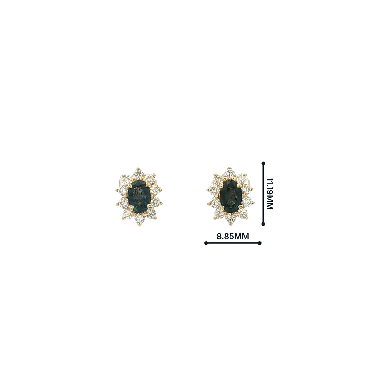 Vintage Sapphire & Natural Diamond Oval Sapphire And Diamond Cluster Earrings Set In 18ct Yellow Gold