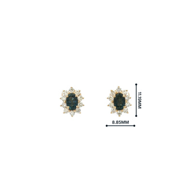 Vintage Sapphire & Natural Diamond Oval Sapphire And Diamond Cluster Earrings Set In 18ct Yellow Gold