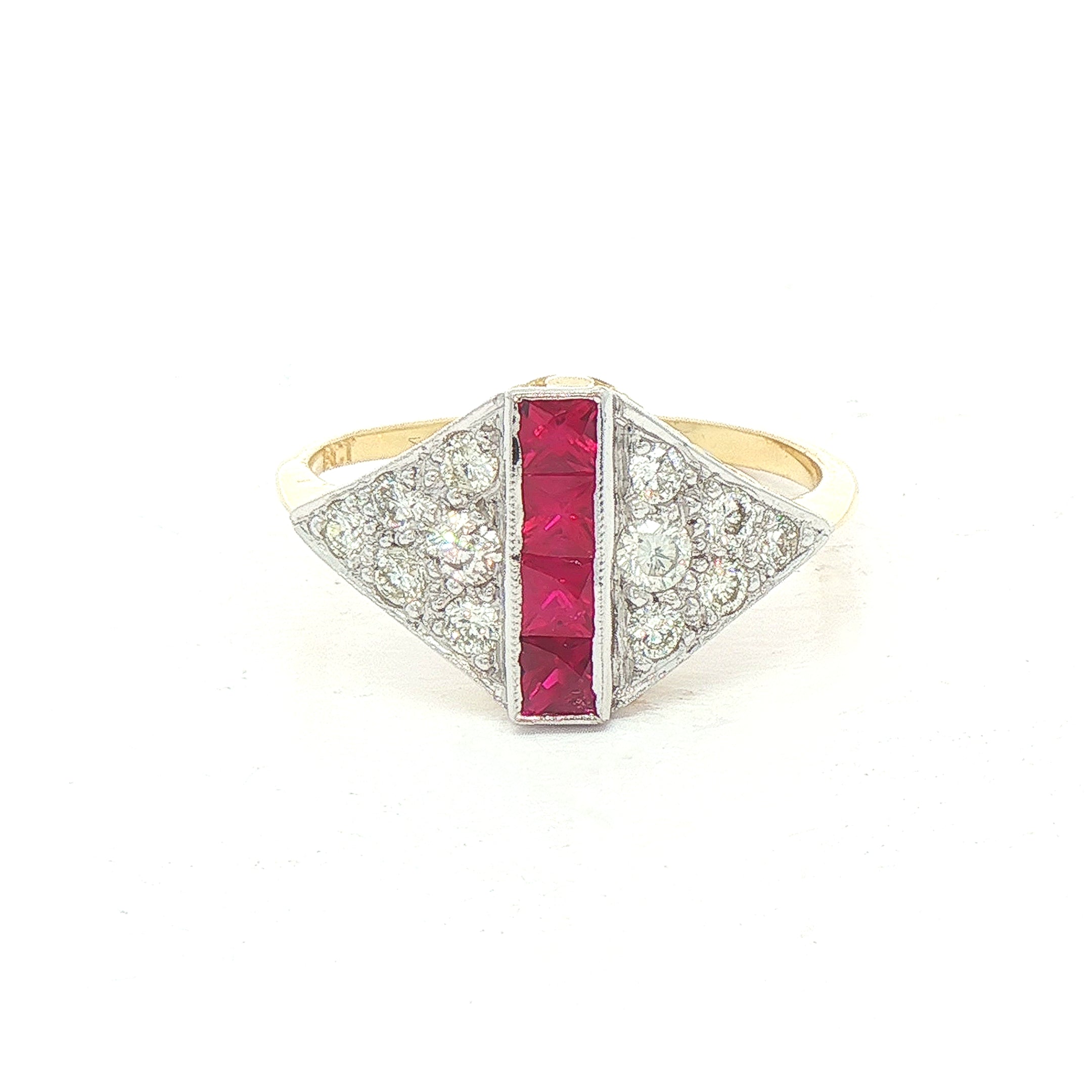 0.45ct Princess Cut Ruby & Natural Diamond 0.30ct Cluster Dress Ring