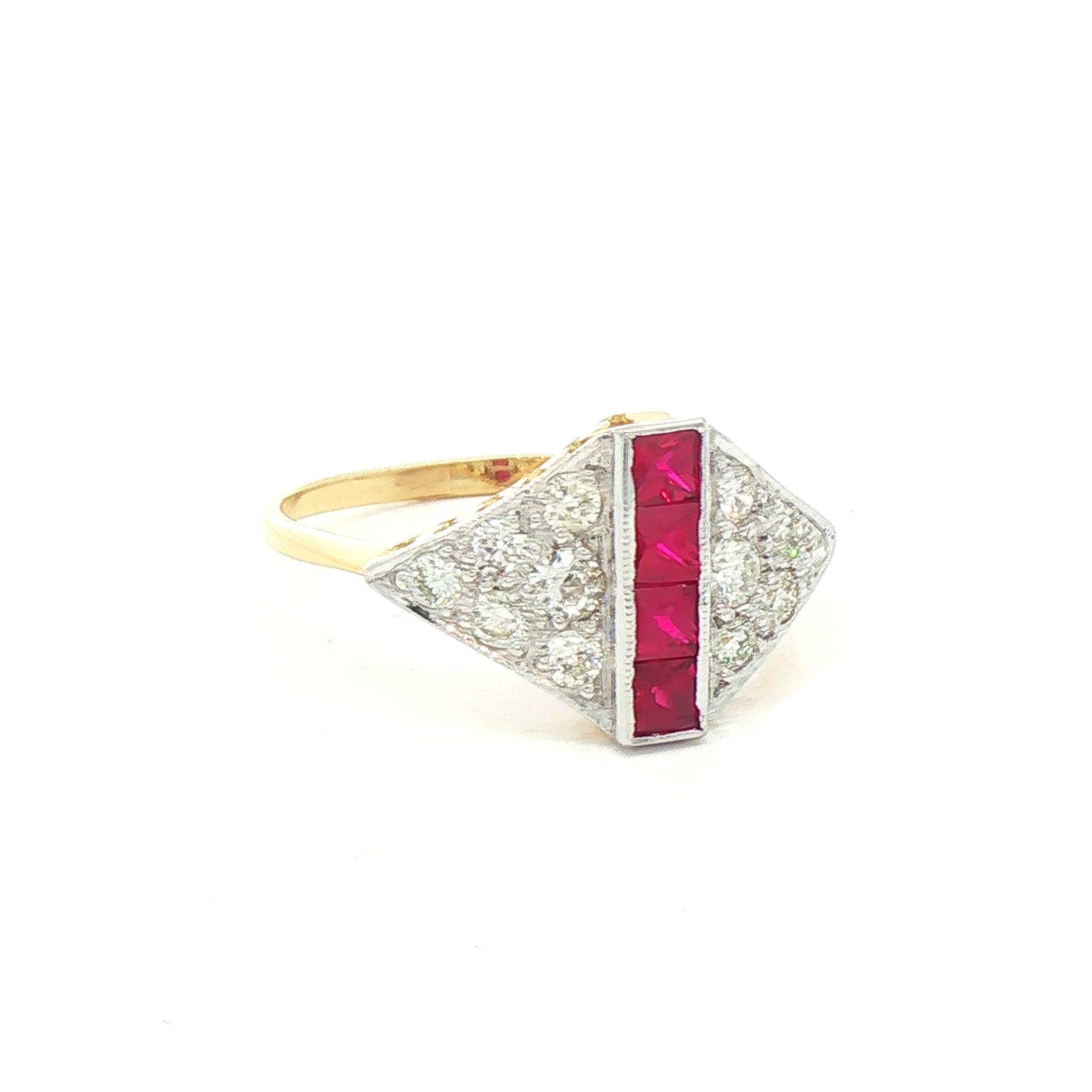 0.45ct Princess Cut Ruby & Natural Diamond 0.30ct Cluster Dress Ring