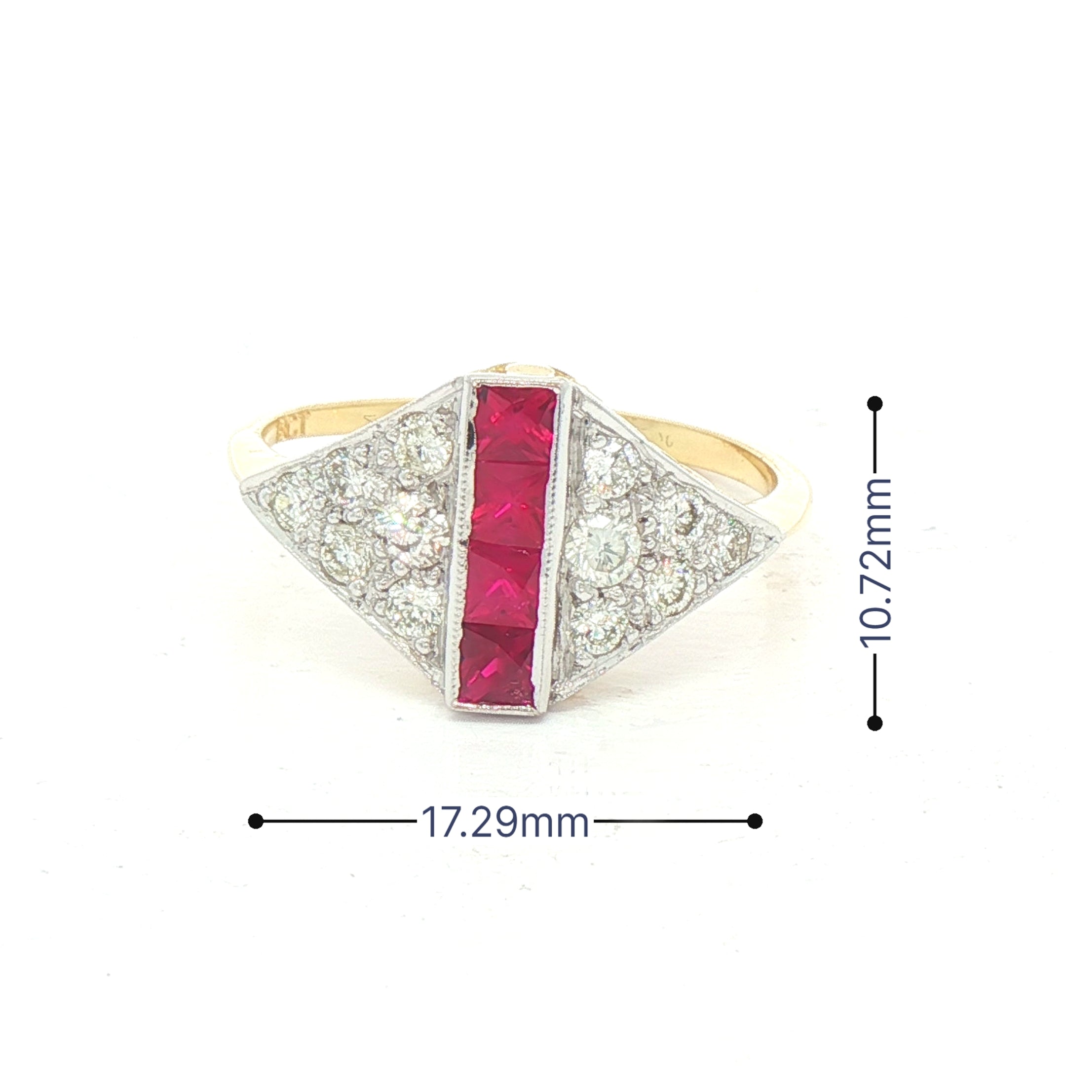 0.45ct Princess Cut Ruby & Natural Diamond 0.30ct Cluster Dress Ring