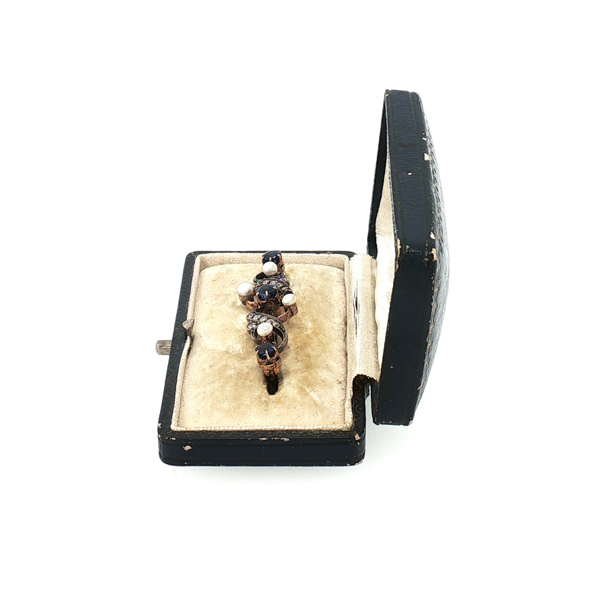 Antique Natural Sapphire & Diamond Pearl Brooch in 15ct White and Rose Gold