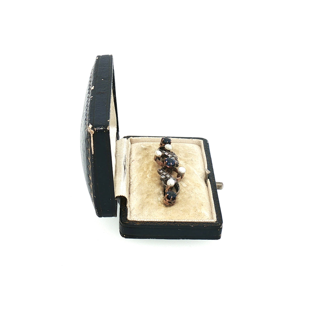 Antique Natural Sapphire & Diamond Pearl Brooch in 15ct White and Rose Gold