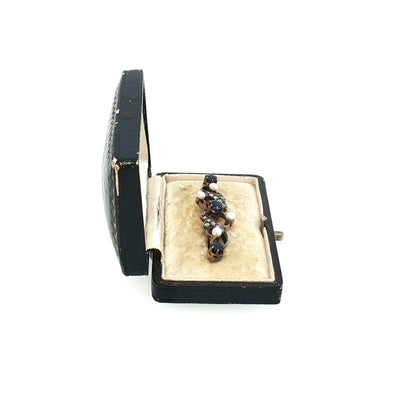 Antique Natural Sapphire & Diamond Pearl Brooch in 15ct White and Rose Gold