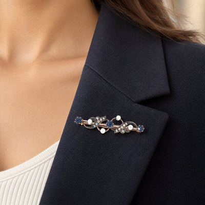 Antique Natural Sapphire & Diamond Pearl Brooch in 15ct White and Rose Gold