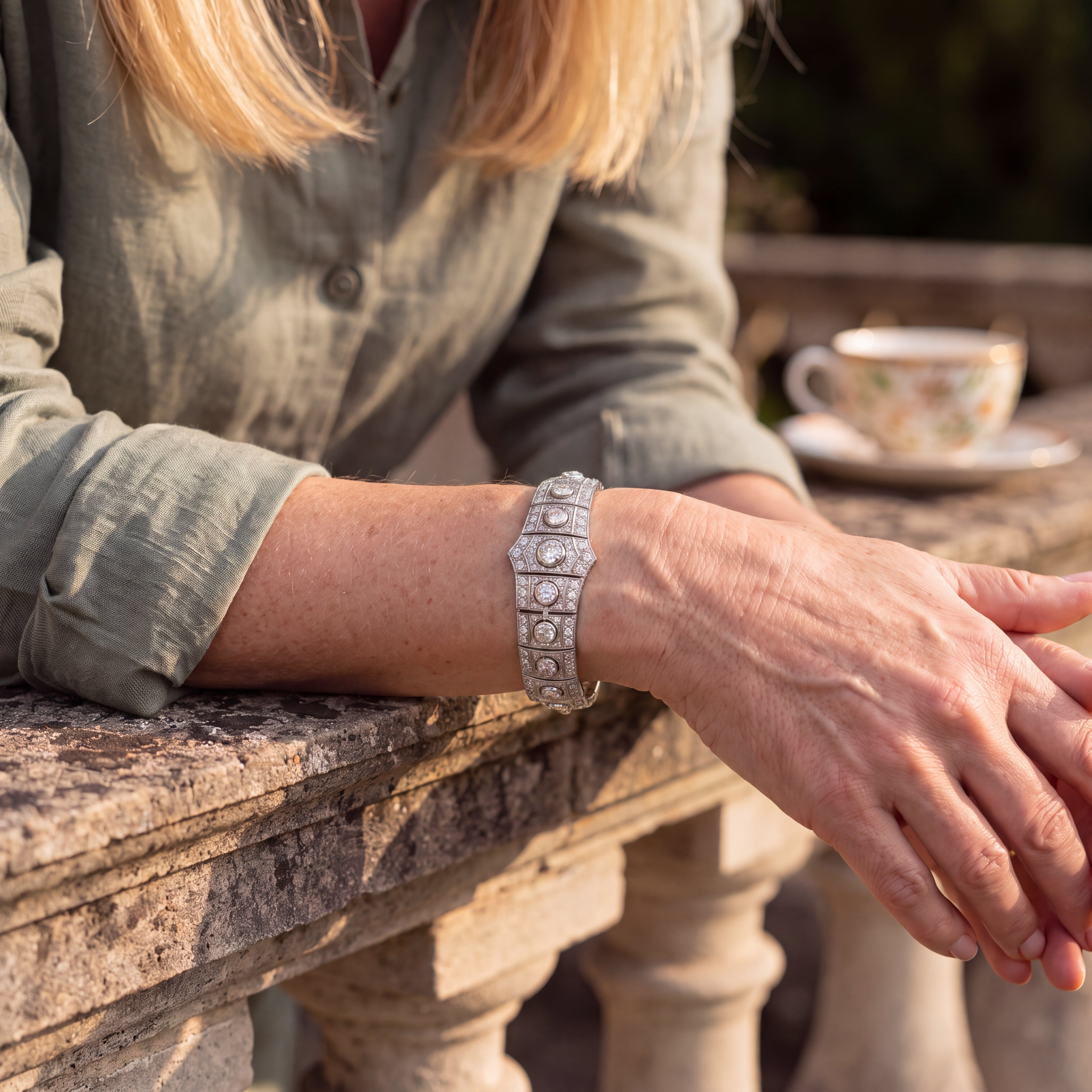 Platinum Art Deco 10ct  Diamond Panel Bracelet