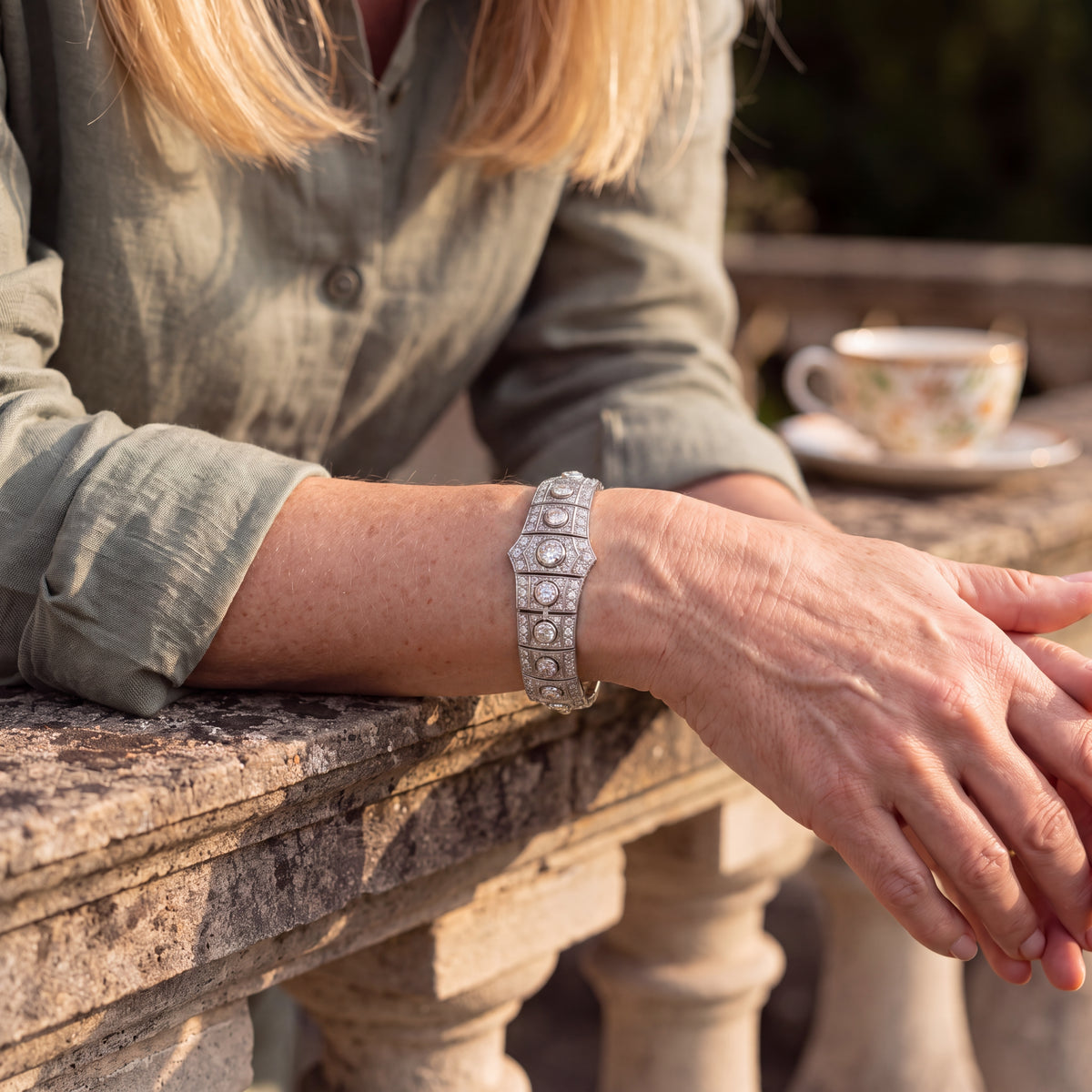 Platinum Art Deco 10ct  Diamond Panel Bracelet