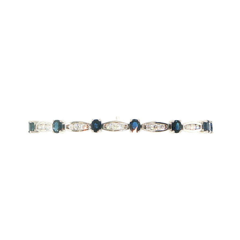 5.85ct Oval Sapphire & 2.08ct Natural Diamond Bracelet Weighing 28.3g in Platinum