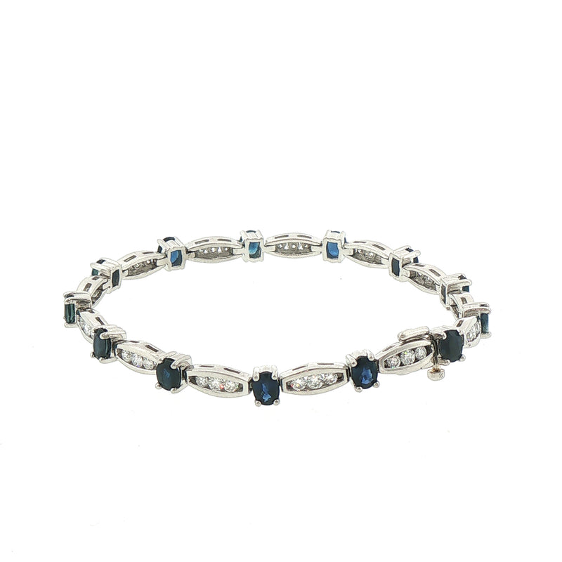 5.85ct Oval Sapphire and 2.08ct Natural Diamond Bracelet Weighing 28.3g in Platinum