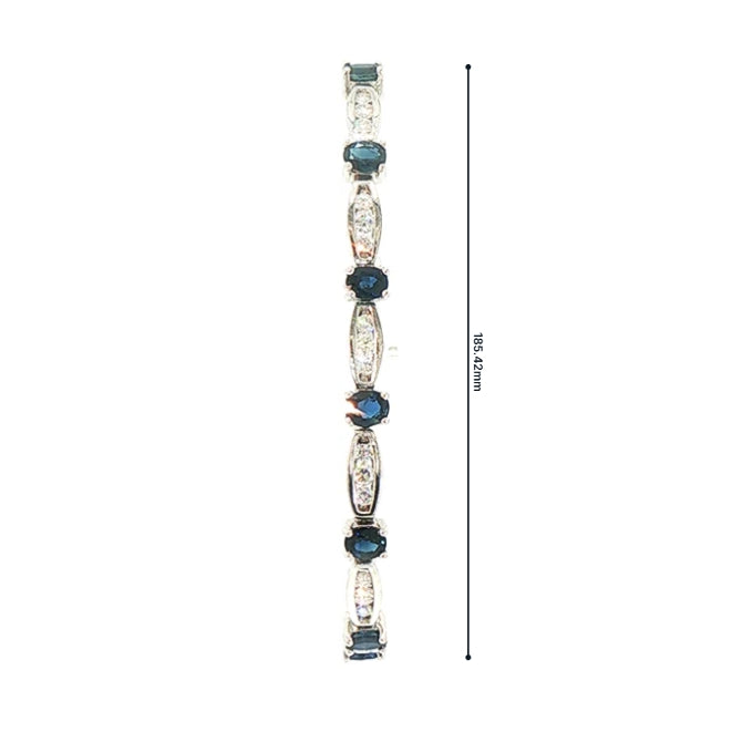 5.85ct Oval Sapphire and 2.08ct Natural Diamond Bracelet Weighing 28.3g in Platinum