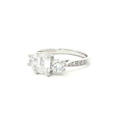 C0.73ct S0.56ct Natural Diamond Emerald & Brilliant Cut Three Stone Ring Set In 18ct White Gold