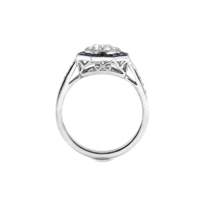 18ct White Gold Art Deco Style Natural Diamond and Sapphire Target Ring