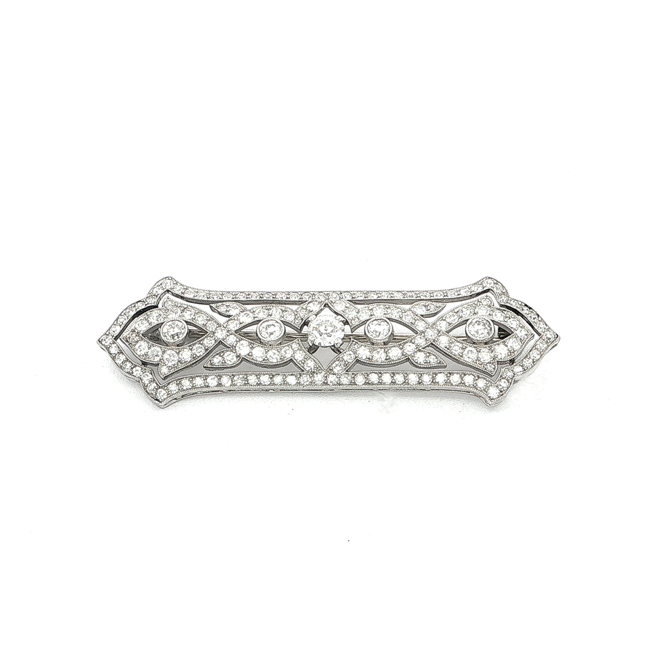 Art Deco Natural Diamond Boxed Panel Brooch