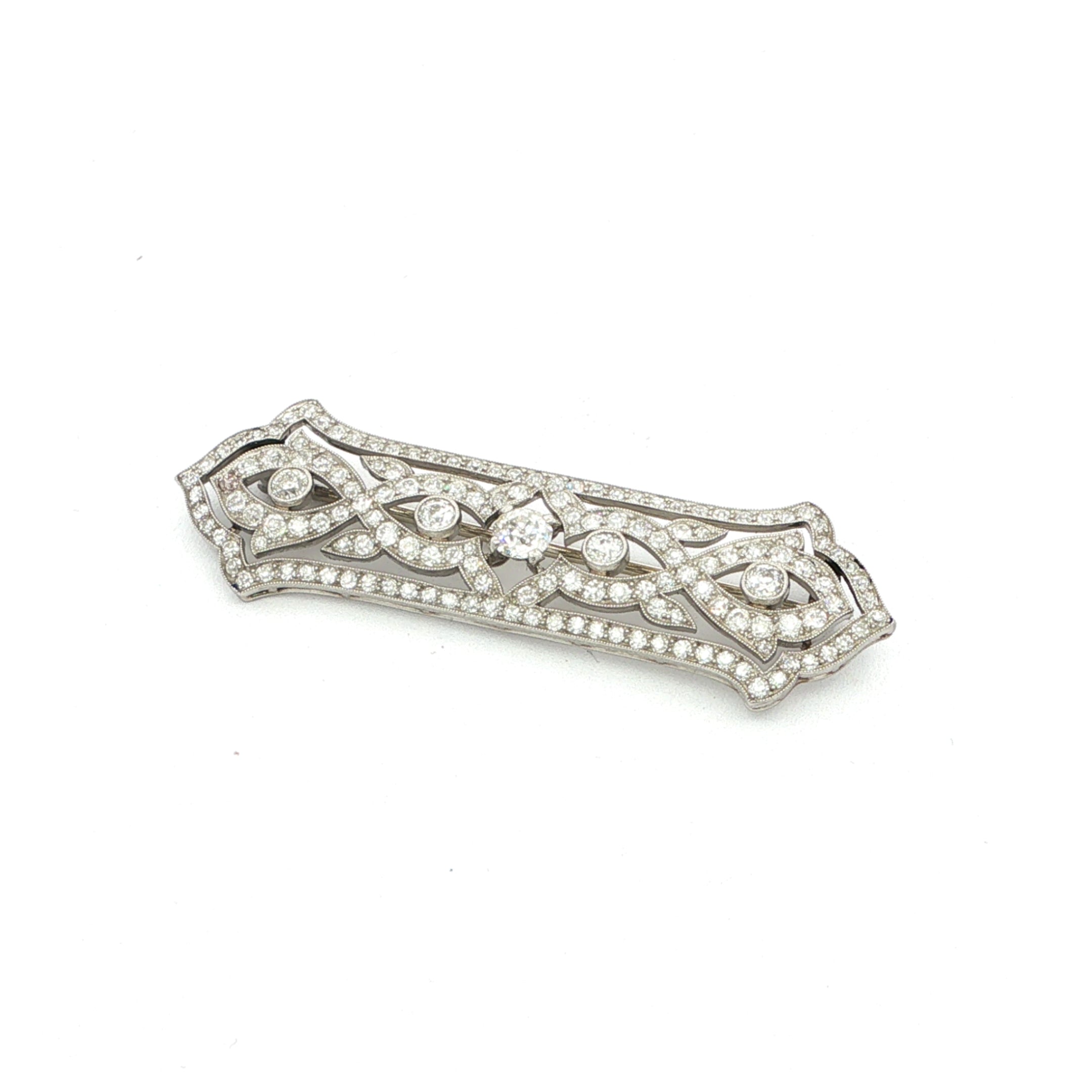 Art Deco Natural Diamond Boxed Panel Brooch