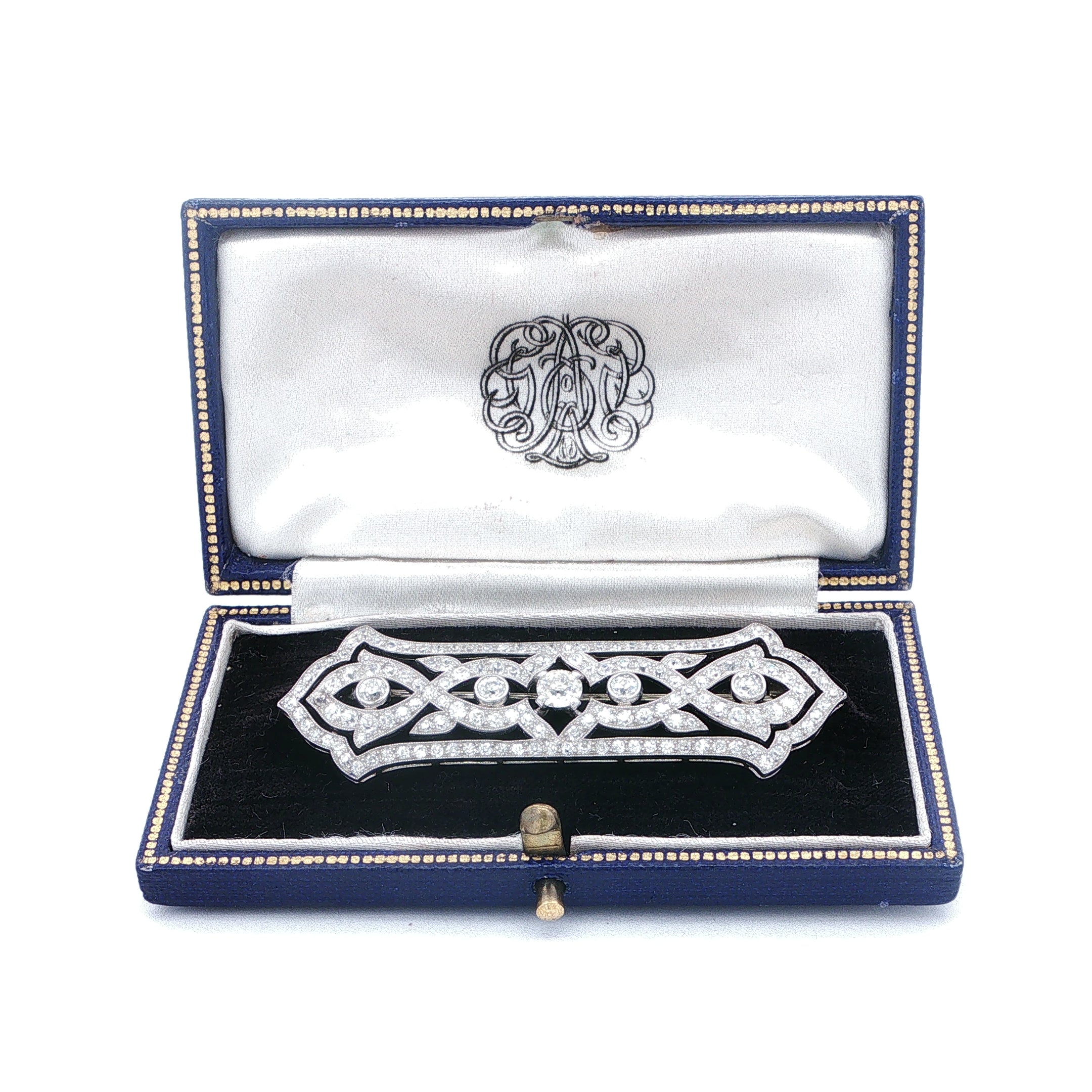 Art Deco Natural Diamond Boxed Panel Brooch