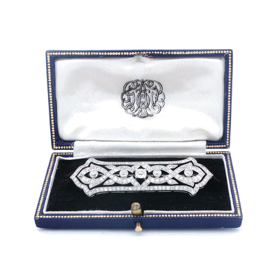 Art Deco Natural Diamond Boxed Panel Brooch