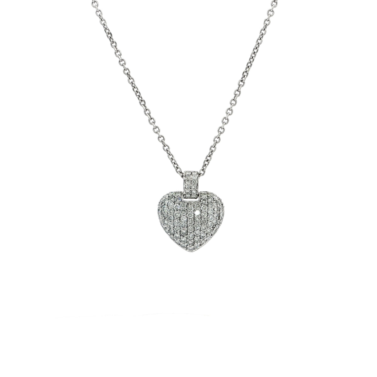 Vintage Natural Diamond Heart Pendant in 18ct White Gold