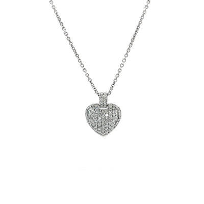 Vintage Natural Diamond Heart Pendant in 18ct White Gold