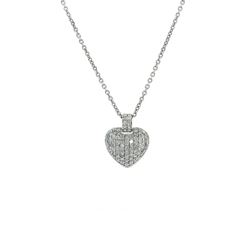 Vintage Natural Diamond Heart Pendant in 18ct White Gold
