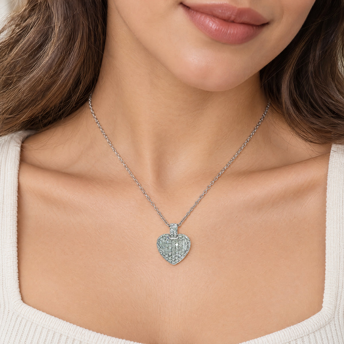 Vintage Natural Diamond Heart Pendant in 18ct White Gold
