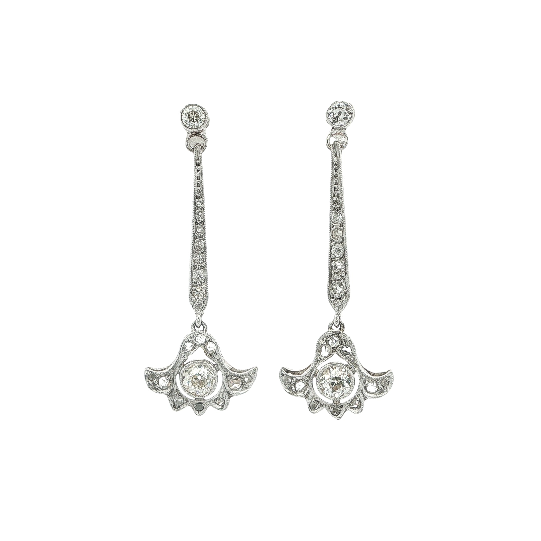 0.80ct Antique Diamond Drop Earrings in 18ct White Gold