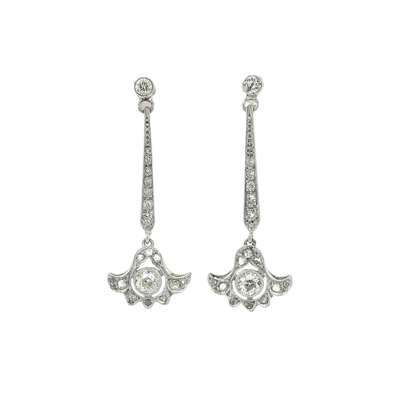 0.80ct Antique Diamond Drop Earrings in 18ct White Gold