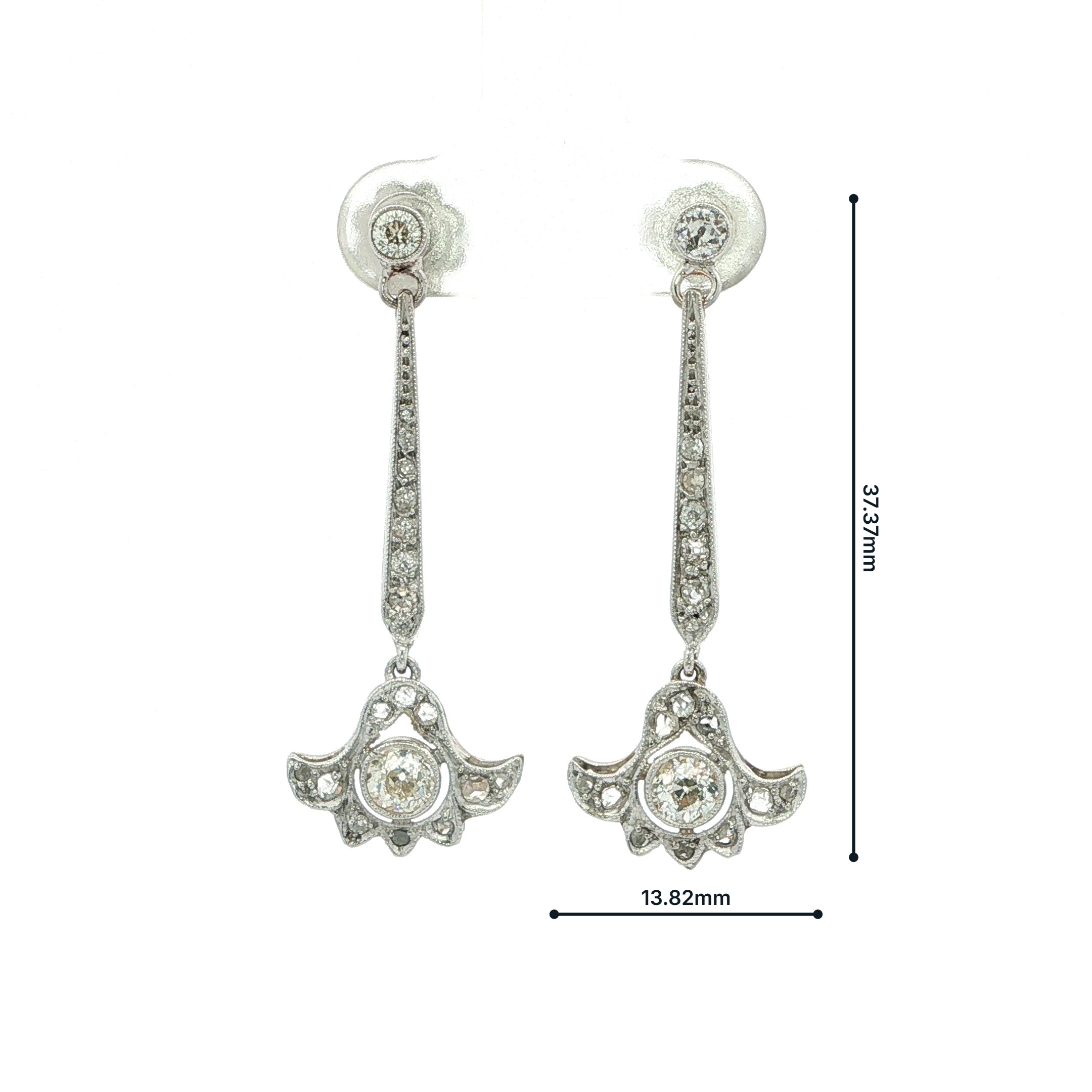 0.80ct Antique Diamond Drop Earrings in 18ct White Gold