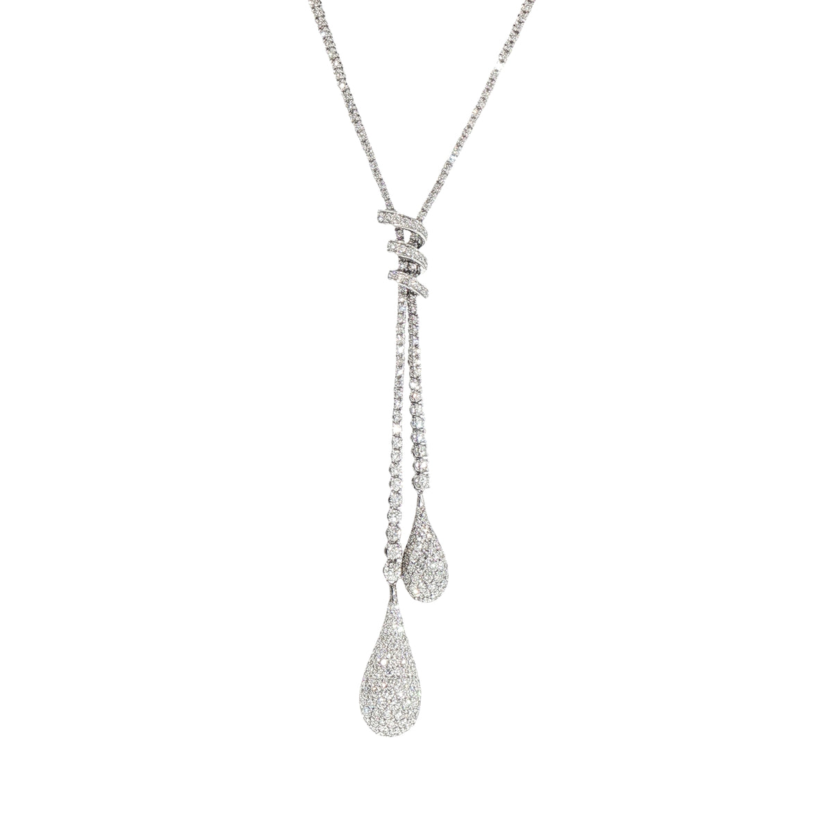 Duble Diamond Tear Closter Drop Necklet in 18ct White Gold