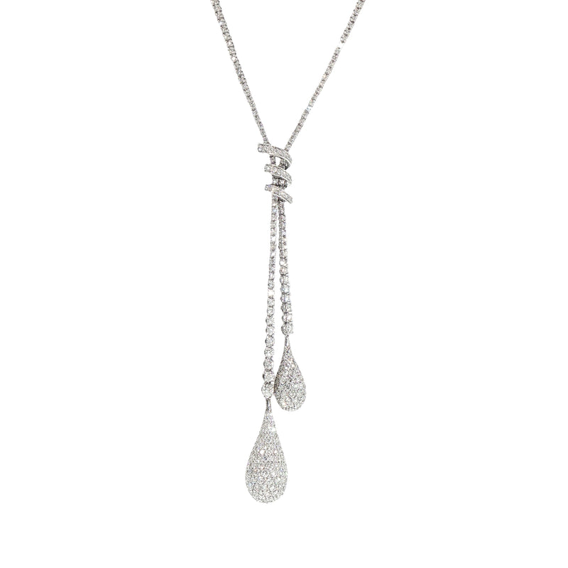 Duble Diamond Tear Closter Drop Necklet in 18ct White Gold