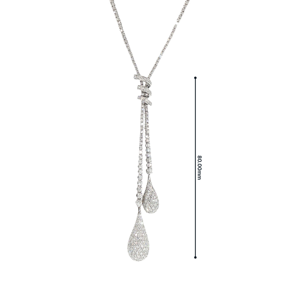 Duble Diamond Tear Closter Drop Necklet in 18ct White Gold
