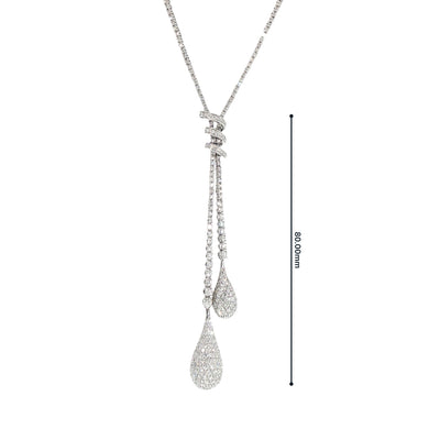 Duble Diamond Tear Closter Drop Necklet in 18ct White Gold