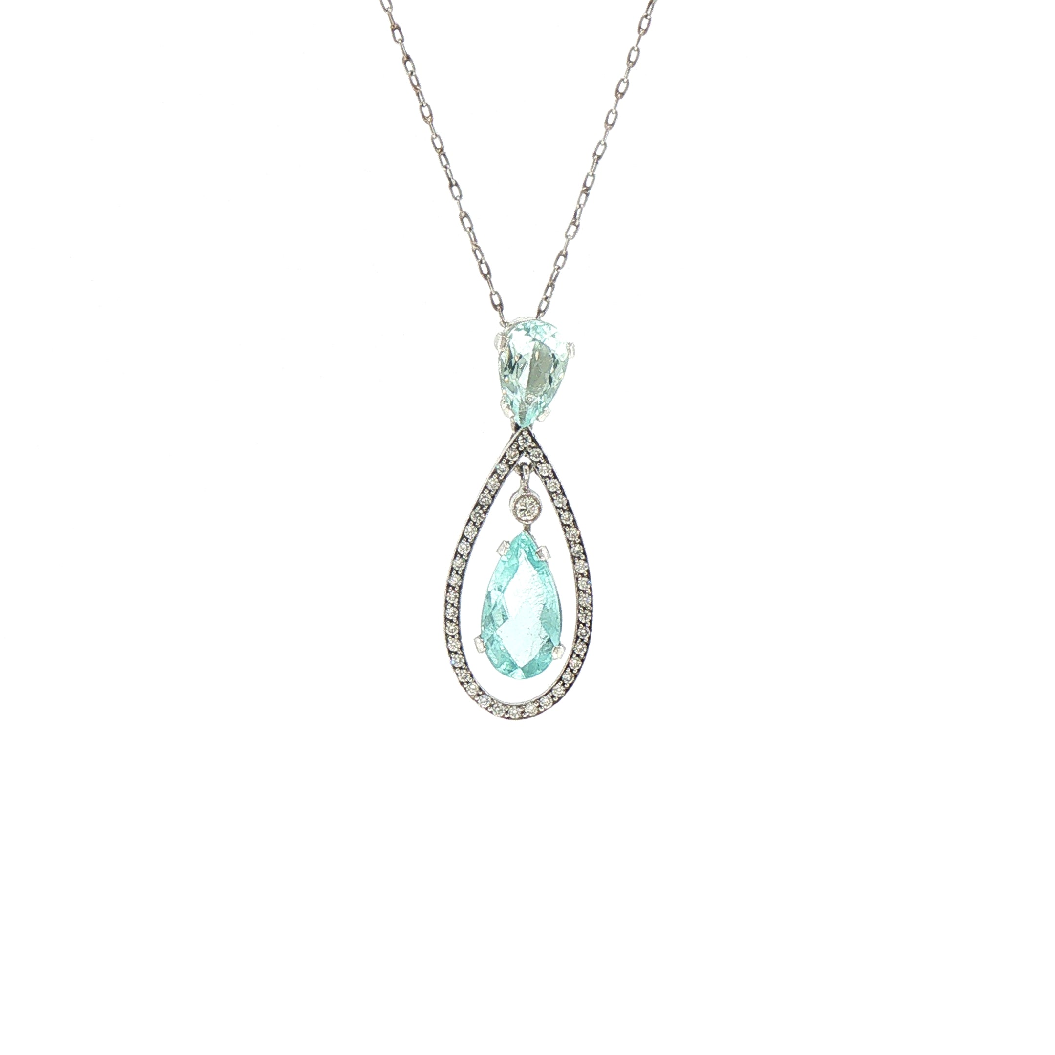 3.5ct Aquamarine & Natural Diamond Teardrop Pendant Necklace in Platinum