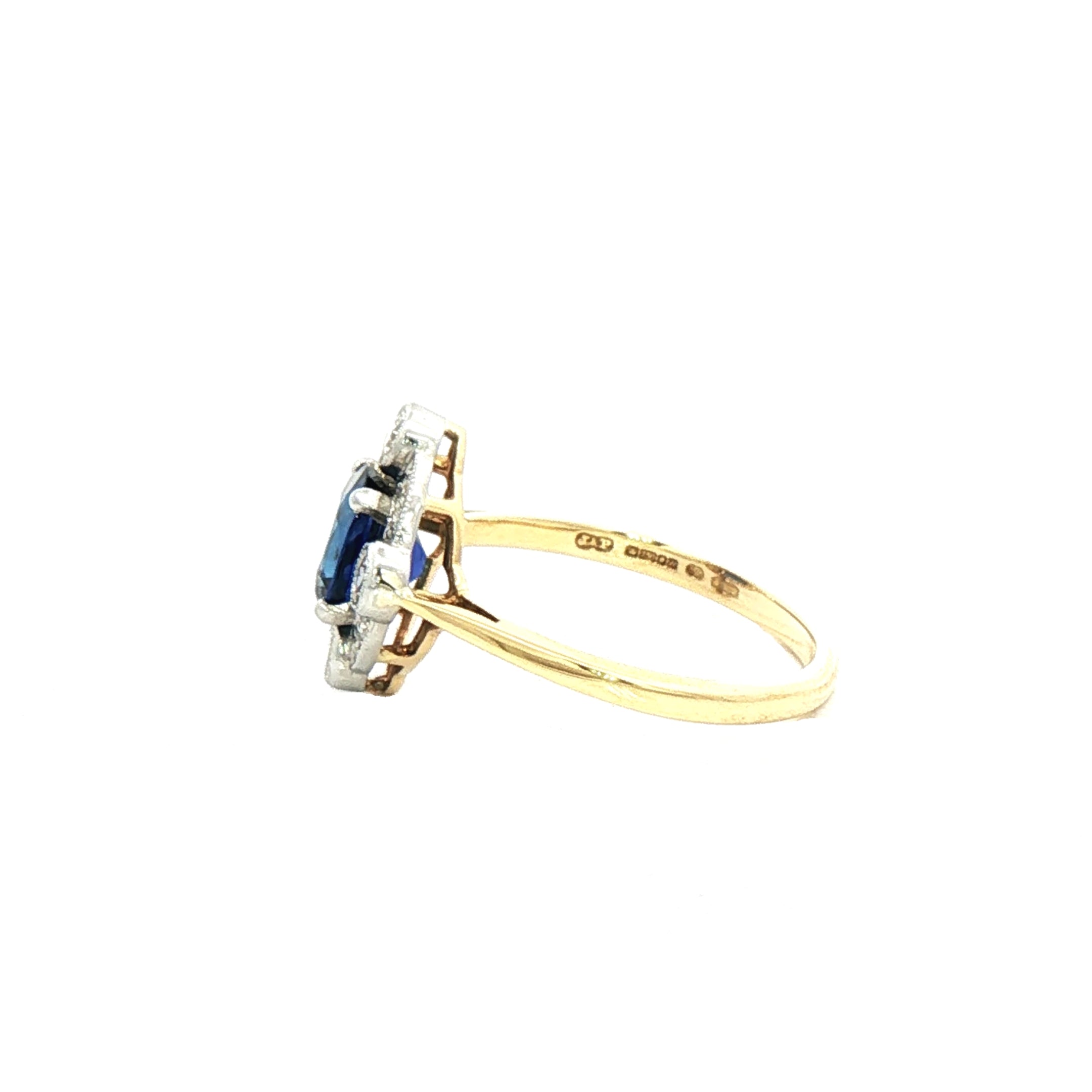 1.36ct Cushion Cut Sapphire & 0.37ct Natural Diamond Multi Stone Halo in 18ct Yellow Gold