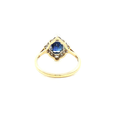 1.36ct Cushion Cut Sapphire & 0.37ct Natural Diamond Multi Stone Halo in 18ct Yellow Gold