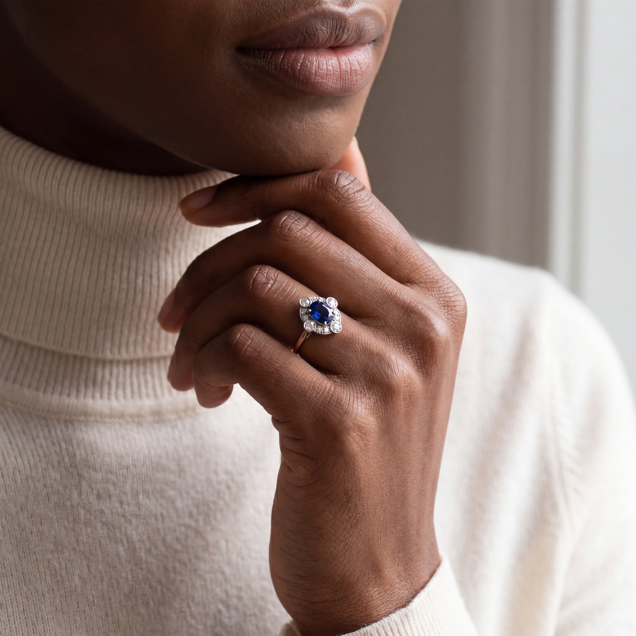 1.36ct Cushion Cut Sapphire & 0.37ct Natural Diamond Multi Stone Halo in 18ct Yellow Gold