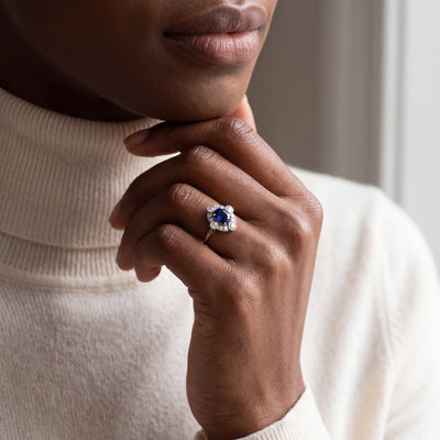 1.36ct Cushion Cut Sapphire & 0.37ct Natural Diamond Multi Stone Halo in 18ct Yellow Gold