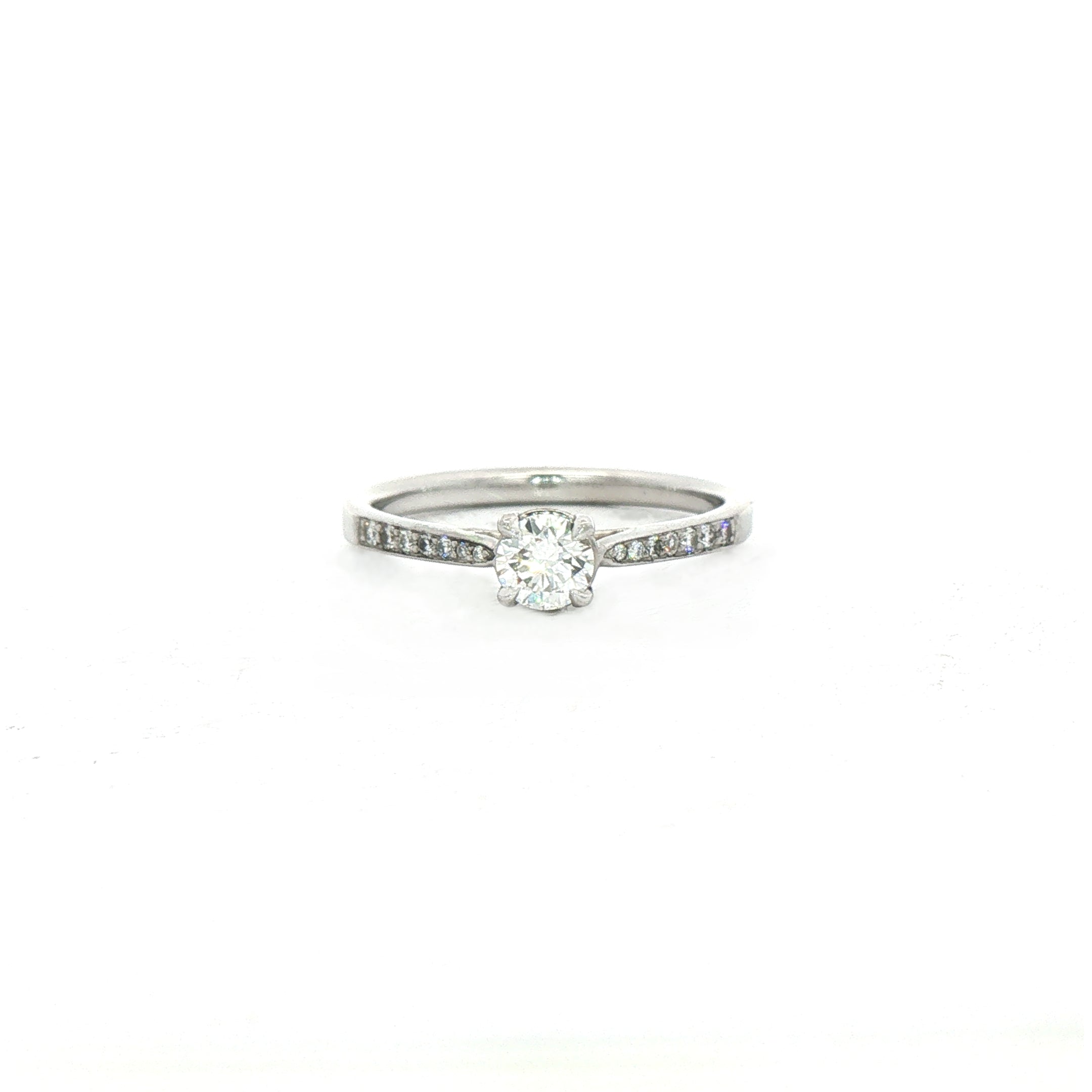 Round Brilliant Cut Natural Diamond Engagement Ring with 18ct White Gold Pavé Shoulders