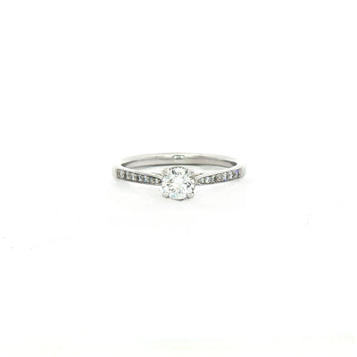 Round Brilliant Cut Natural Diamond Engagement Ring with 18ct White Gold Pavé Shoulders