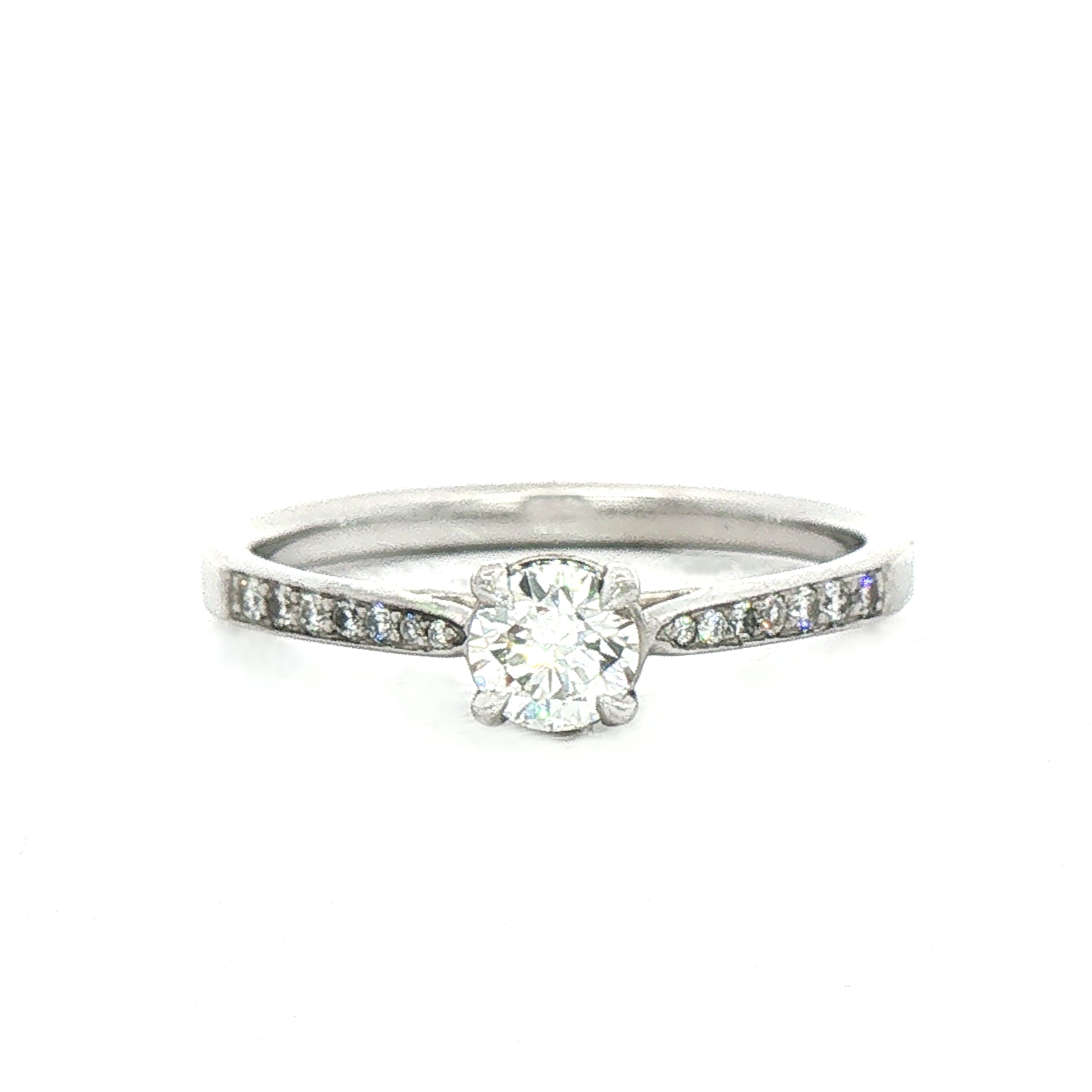 Round Brilliant Cut Natural Diamond Engagement Ring with 18ct White Gold Pavé Shoulders